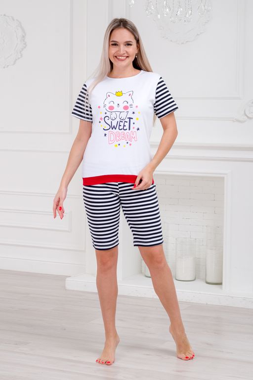 Пижама женская футболки и шорт из интерлока Киса - Амадэль фото 5