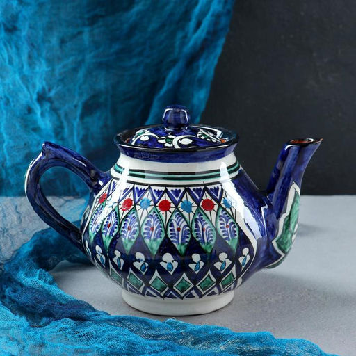 Чайник заварочный Риштанская Керамика «Цветы», 700 мл, синий МИКС