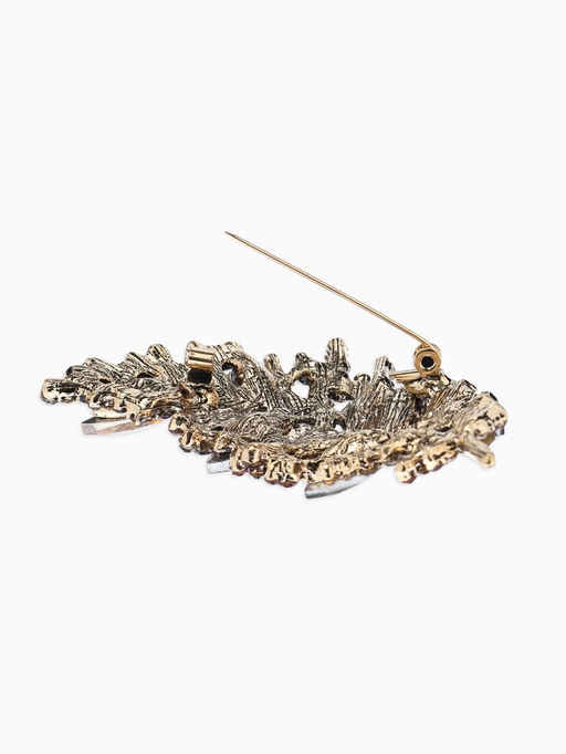 Брошь «Императрица. Лист», бордово-коричневая в чернёном золоте