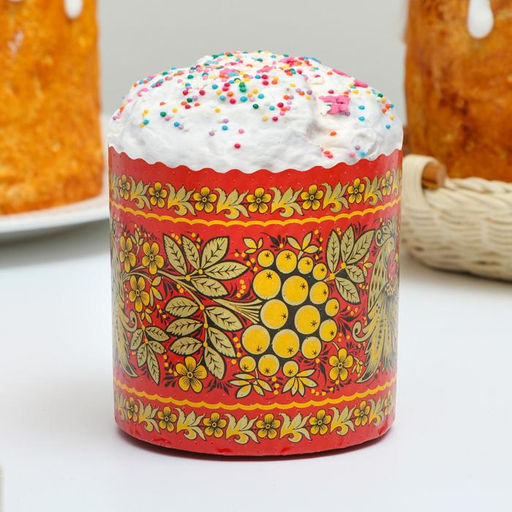 Цена за 2000 шт. Форма для выпечки кулича бумажная Деко-про «Хохлома», одноразовая, 9×9 см, МИКС