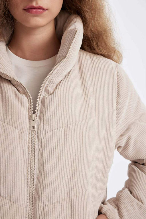 Водонепроницаемое вельветовое пуховик с воротником-стойкой - Defacto фото 5