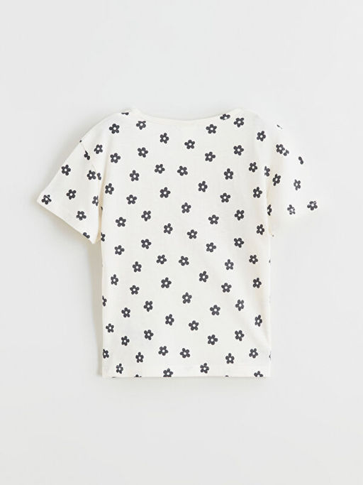 Bisiklet Yaka Bask?l? ve Desenli K?z ?ocuk Ti??rt