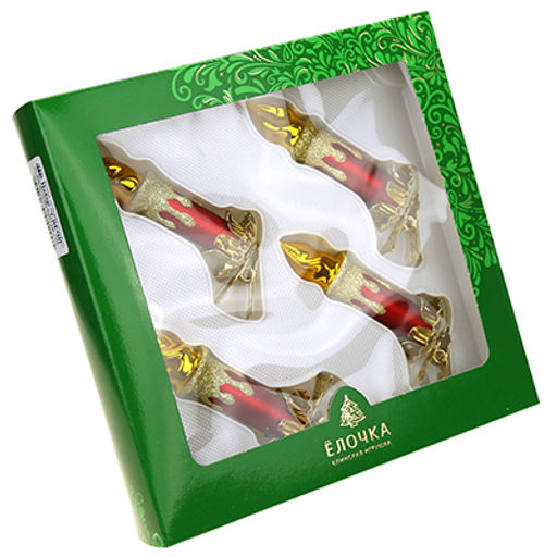 Елочная игрушка фигурка стеклянная Свечи 8,7см, на прищепке, ручная художественная роспись, подарочная упаковка, набор 4шт (Россия) - Домашняя мода фото 4