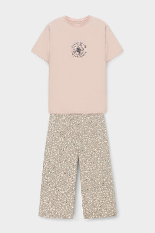 Е 20126/персиковый румянец,полевые цветы пижама жен