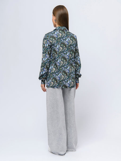 Рубашка синего цвета с принтом и длинными рукавами - 1001dress фото 3