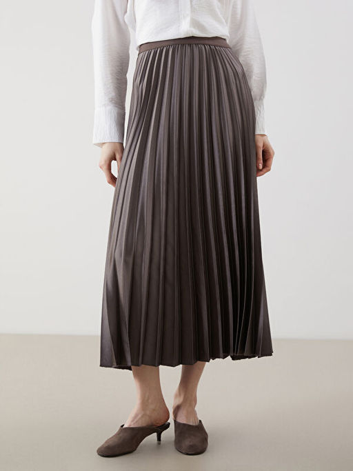 Beli Lastikli ?ifon Kad?n Pileli Etek