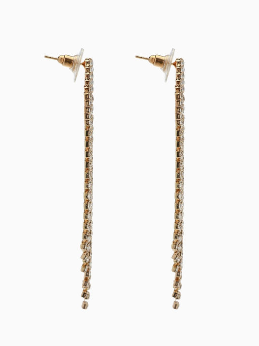 Серьги висячие со стразами Водопад мягкий ромб, белые в серебре