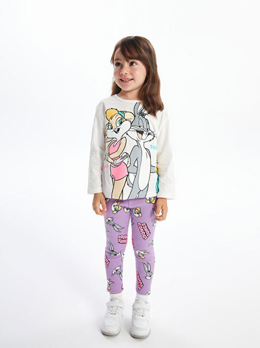 Bisiklet Yaka Lola Bunny Bask?l? Uzun Kollu K?z Bebek Sweatshirt ve E?ofman Alt? 2li Tak?m