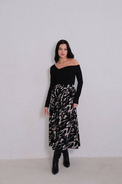 11374 Юбка А-силуэта чёрная с принтом - Martichelli фото 24