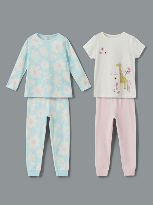 Bisiklet Yaka ?i?ekli K?z Bebek Pijama Tak?m 2li