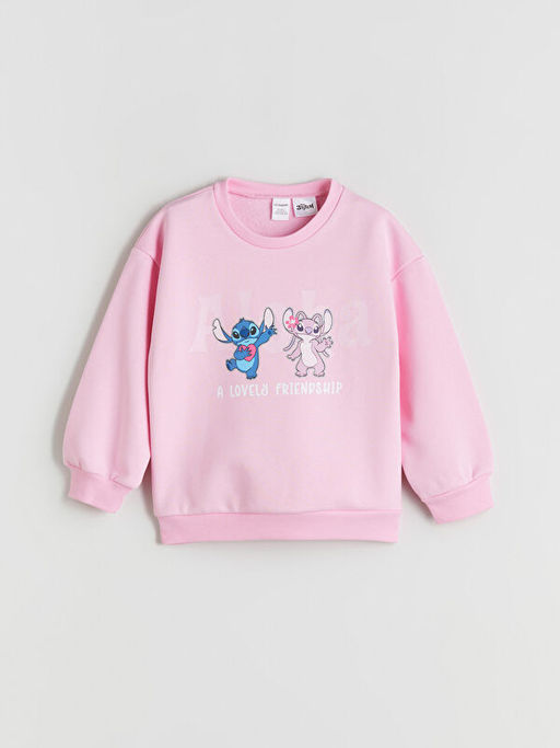 Bisiklet Yaka Stitch ve Angel Bask?l? K?z ?ocuk Sweatshirt