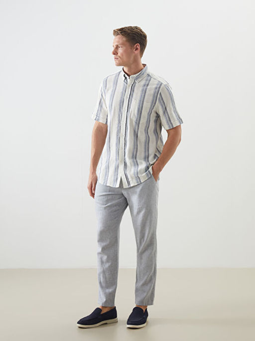 Regular Fit K?sa Kollu ?izgili Erkek G?mlek