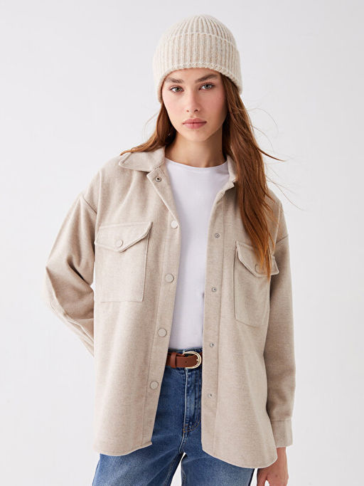 D?z Uzun Kollu Kad?n Oduncu G?mlek Ceket