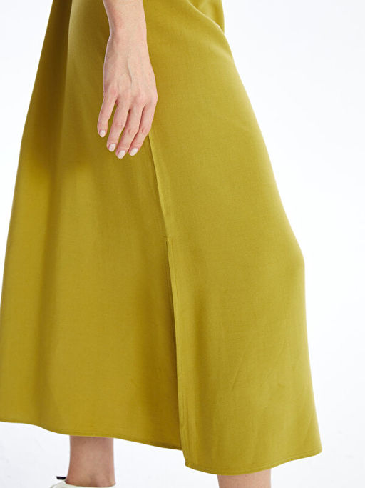 Bisiklet Yaka D?z Keten Kar???ml? Elbise