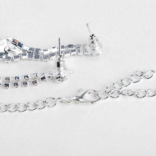 Набор 2 предмета: серьги, колье Листопад капли, цвет зелёно-белый в серебре, 45 см