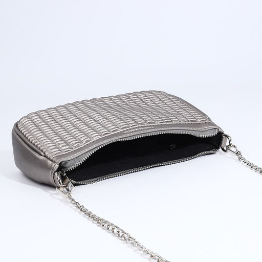 Сумка-багет на молнии, длинный ремень, цвет серебристый - Simaland фото 8