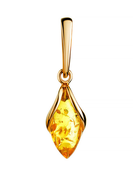 Нежный позолоченный кулон с ярко-лимонным янтарём