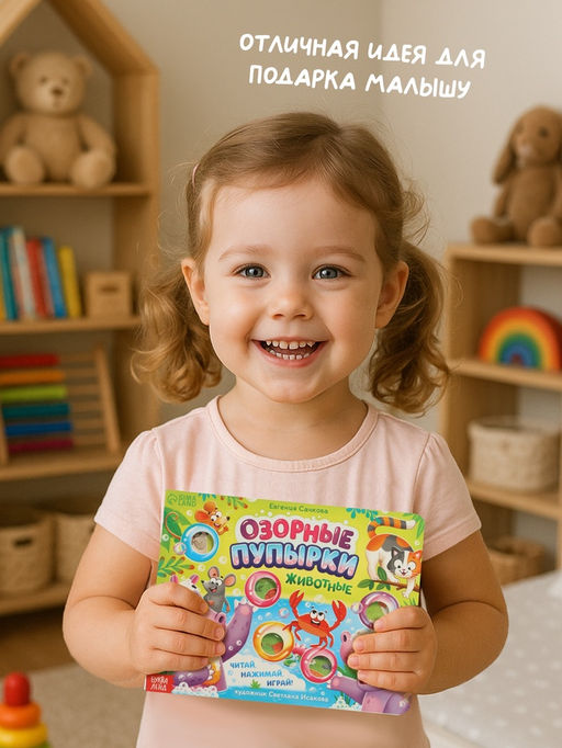 Картонная книга "Озорные пупырки. Животные", 12 стр.