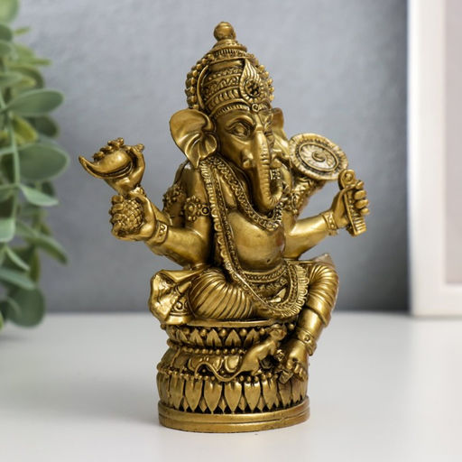 Нэцкэ фигурка «Ганеша на лотосе с зеркалом», под бронзу, 9.5×5×12.5 см