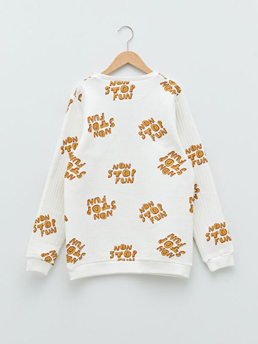 Bisiklet Yaka Bask?l? Uzun Kollu Erkek ?ocuk Sweatshirt - Waikiki фото 2
