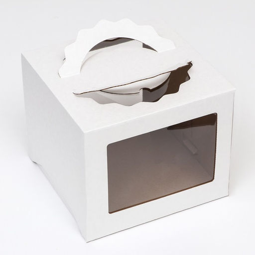 Цена за 5 шт. Коробка под торт 3 окна, с ручками, белая, 24 х 24 х 20 см - UPAK LAND фото 4