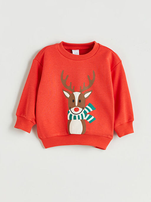 Bisiklet Yaka Y?lba?? Temal? Erkek ?ocuk Sweatshirt