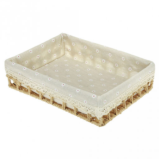 Корзина-сухарница плетеная Миледи набор 3 штуки: 38х28см h10см; 35х25см h8см; 32х22см h6см, металлический каркас, чехол хлопок, форма прямоугольная, цвет - бежевый, ручная работа (Китай) - Домашняя мода фото 3