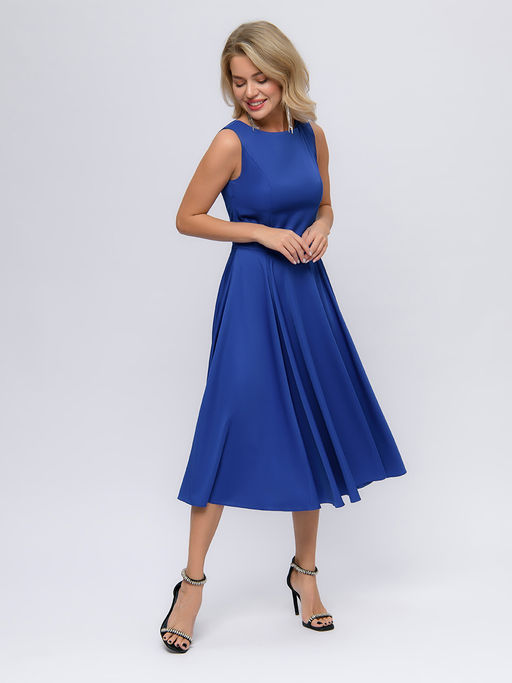 Платье василькового цвета длины миди в стиле ретро - 1001dress фото 2