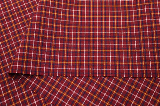Пестрядь этнографическая под домоткань "Тройная клетка на т.красно-бордовом", ш.1.6м, хлопок-100%