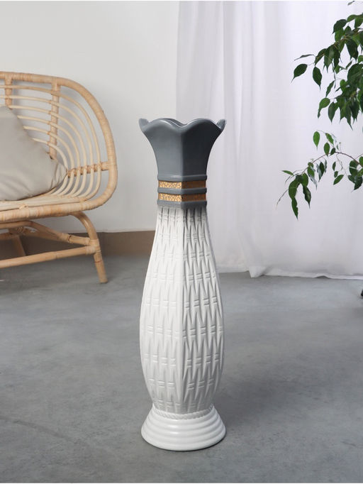 Ваза напольная «Иниго», геометрия, 59×16 см, керамика, бело-серая