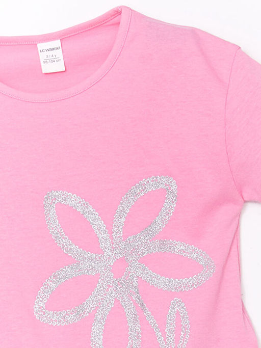 Bisiklet Yaka ?i?ekli Penye K?z ?ocuk Ti??rt