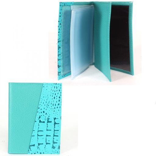 Обложка для авто+паспорт-Croco-ВП-105 натуральная кожа бирюза кайман/бирюза флотер (72/110) 239912