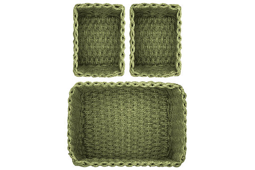 Набор 3 плетеных корзин 1 корзинка 28*22*14 см, 2 корзинки 18*14*11 см, зеленый - Elan gallery фото 6