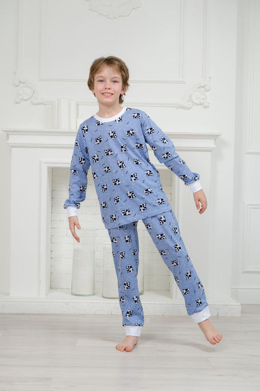 Пижама детская из джемпера и брюк из кулирки Коровы голубой - Амадэль фото 6