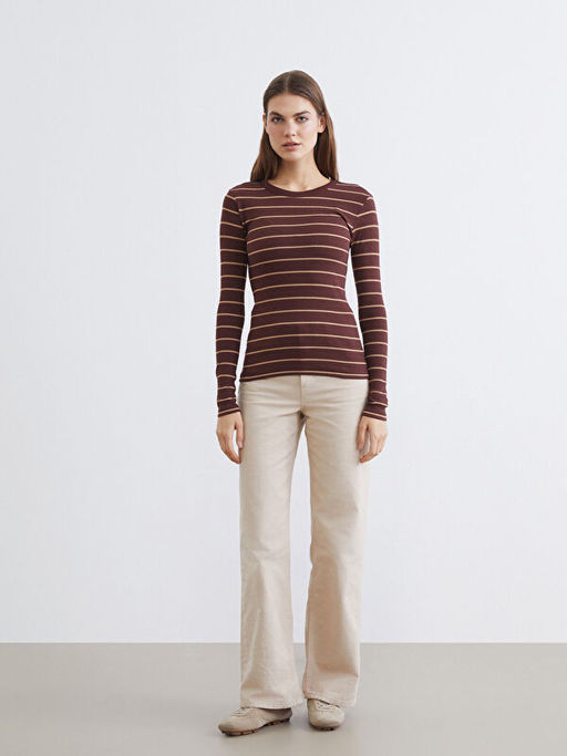 Bisiklet Yaka ?izgili Kad?n Body