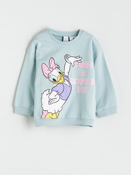 Bisiklet Yaka Uzun Kollu Daisy Duck Bask?l? K?z Bebek Sweatshirt ve Tayt 2li