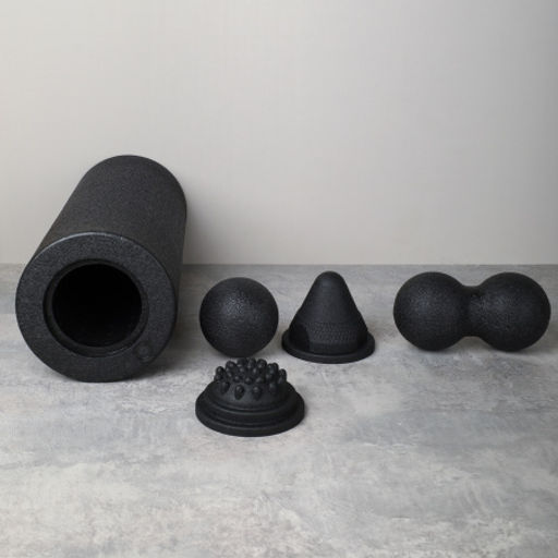 Набор массажный для МФР 5в1 / Ролик 37Х15/ мяч 8см /двойной мяч 16Х8 / массажный конус 9.8Х8 / массажная полусфера 9.8Х4.5 / Black /уп 12 - Галеонтрейд фото 5