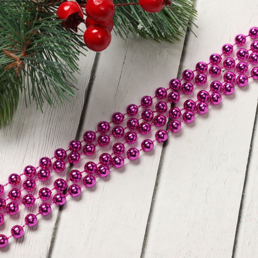 Цена за 3 шт. Бусы на ёлку Шар, длина 2.7 м, d=7 мм, малиновые - Зимнее волшебство фото 2