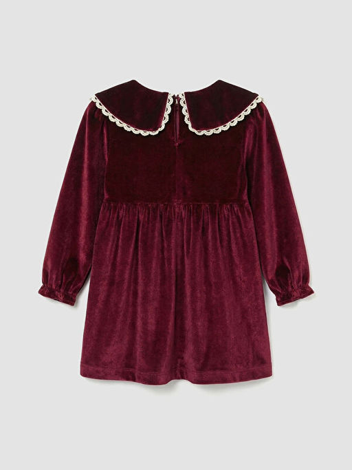 Bebe Yaka K?z Bebek Kadife Elbise