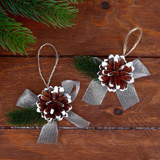 Подвеска новогодняя на ёлку «Шишка и веточка» набор 2 шт.