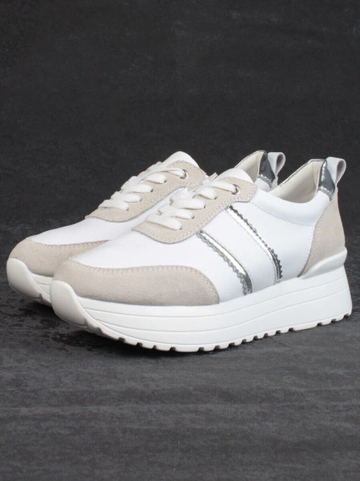 05-PDE40-2 WHITE/BEIGE Кроссовки женские (натуральная кожа, натуральная замша)