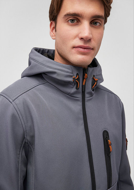 Kapusonlu Gri Ceket - Mavi фото 6