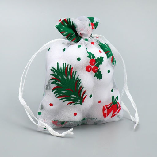 Цена за 5 шт. Мешочек подарочный новогодний органза «Рябина», 10×12 см ± 1.5 см
