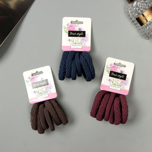 Цена за 5 шт. Резинка для волос QF «Спорт», набор 6 шт., ассорти узор, 4.5 см, МИКС