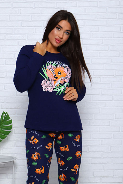 Костюм с брюками, принт, синий (954-1) - Плиона фото 2