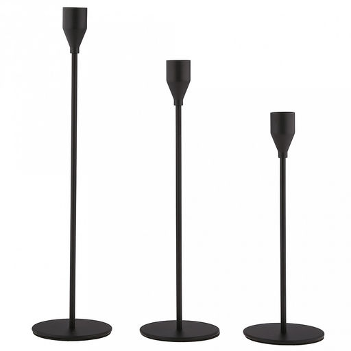 Подсвечник металлический "Аскет" набор 3 штуки: h32,2см, h27,5см, h22,5см; чаша д2,4см, h4см, отвинчивающаяся, нескользящее основание д8см, черный, в коробке (Китай)