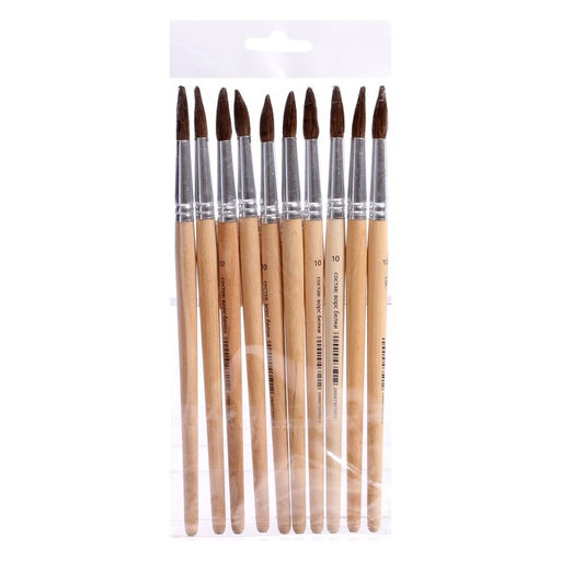 Цена за 10 шт. Кисть для рисования, белка, № 10, круглая, деревянная ручка, международный размер