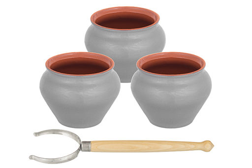Набор 3-х горшков 600 мл 12,5*12,5*12 см "TerraCotta" с ухватом серый