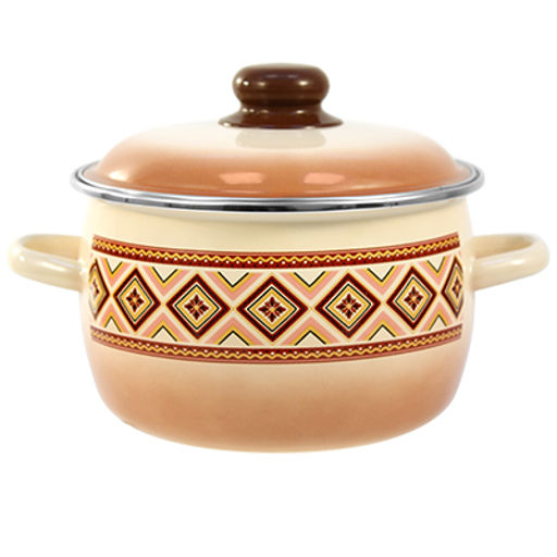 "Шоколад" Кастрюля эмалированная 4л, д20см, h14см, сферическая форма, металлическая крышка, слоновая кость (Россия)