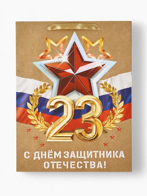 Цена за 2 шт. Пакет подарочный крафтовый 23 февраля, L 31?11.5?40 см